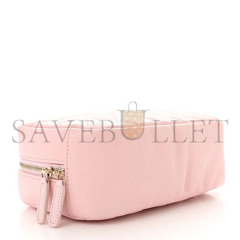 CHANEL CAVIAR QUILTED MEDIUM CURVY POUCH COSMETIC CASE LIGHT PINK (18.5*11*6cm) 